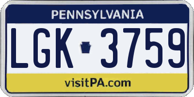 PA license plate LGK3759