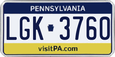 PA license plate LGK3760