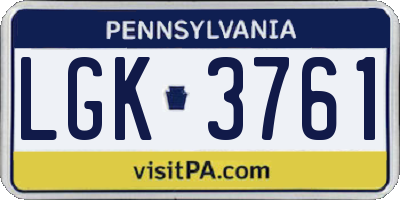 PA license plate LGK3761