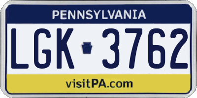 PA license plate LGK3762