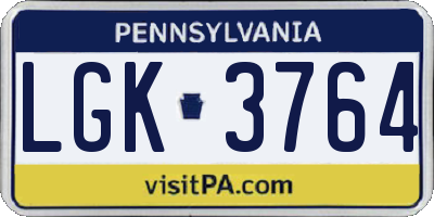 PA license plate LGK3764