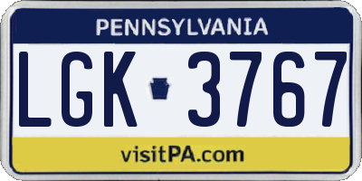 PA license plate LGK3767