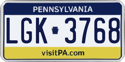 PA license plate LGK3768