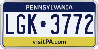 PA license plate LGK3772