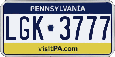PA license plate LGK3777