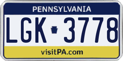 PA license plate LGK3778