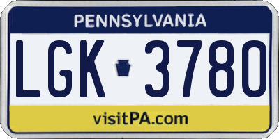 PA license plate LGK3780