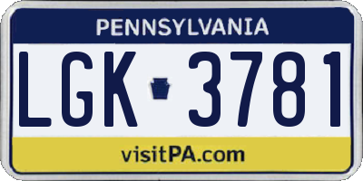 PA license plate LGK3781
