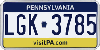 PA license plate LGK3785