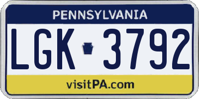 PA license plate LGK3792