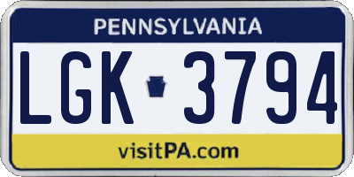 PA license plate LGK3794