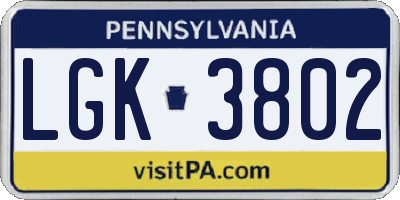 PA license plate LGK3802