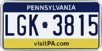 PA license plate LGK3815