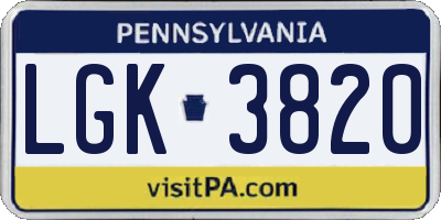 PA license plate LGK3820