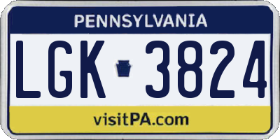 PA license plate LGK3824
