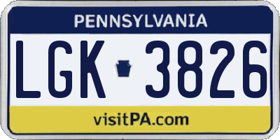 PA license plate LGK3826