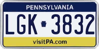 PA license plate LGK3832