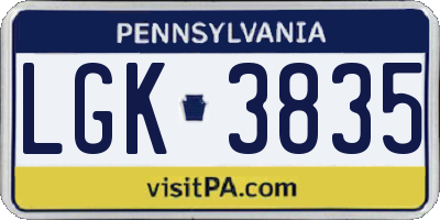 PA license plate LGK3835