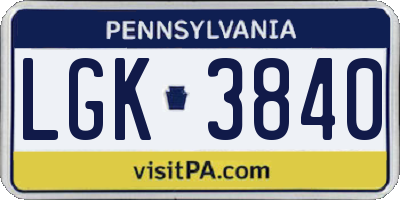 PA license plate LGK3840