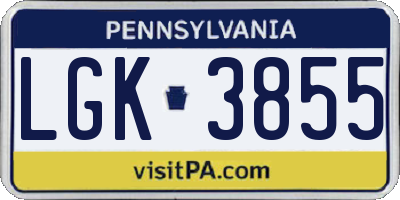 PA license plate LGK3855