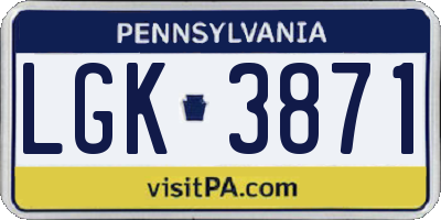 PA license plate LGK3871