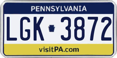 PA license plate LGK3872