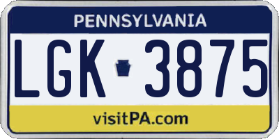 PA license plate LGK3875