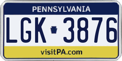 PA license plate LGK3876