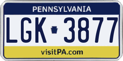 PA license plate LGK3877