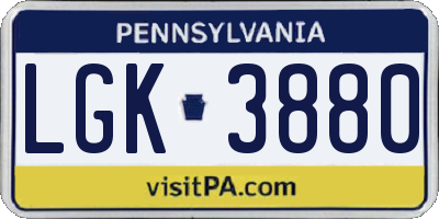 PA license plate LGK3880