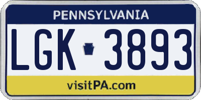 PA license plate LGK3893
