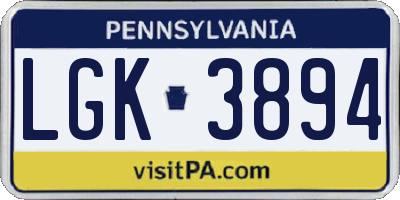 PA license plate LGK3894