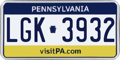 PA license plate LGK3932