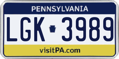 PA license plate LGK3989