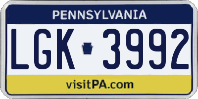 PA license plate LGK3992