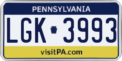 PA license plate LGK3993