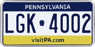 PA license plate LGK4002
