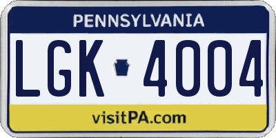PA license plate LGK4004