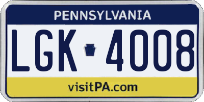 PA license plate LGK4008