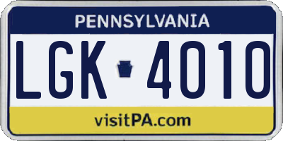 PA license plate LGK4010
