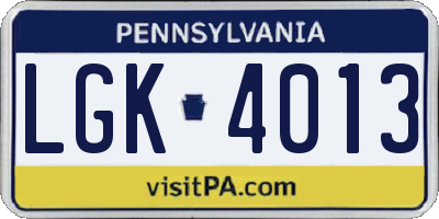 PA license plate LGK4013