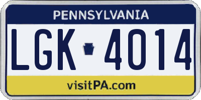 PA license plate LGK4014