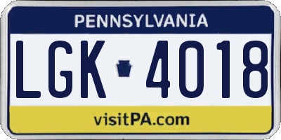 PA license plate LGK4018