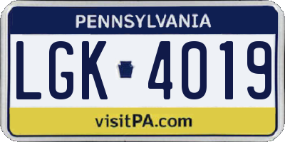 PA license plate LGK4019