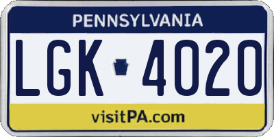 PA license plate LGK4020