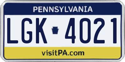 PA license plate LGK4021