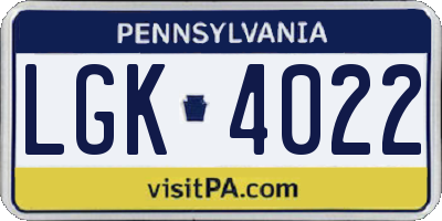 PA license plate LGK4022