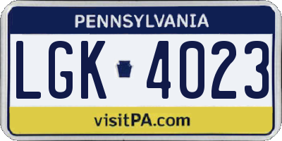 PA license plate LGK4023
