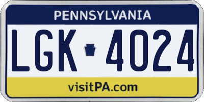 PA license plate LGK4024
