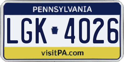 PA license plate LGK4026